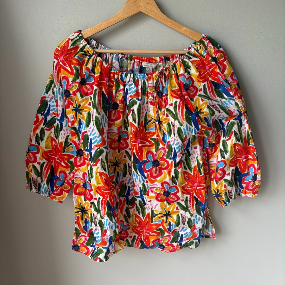 Hester & Orchard NWOT Top Linen Blend Womens 3/4‎ Sleeve Summer Shirt Size Small